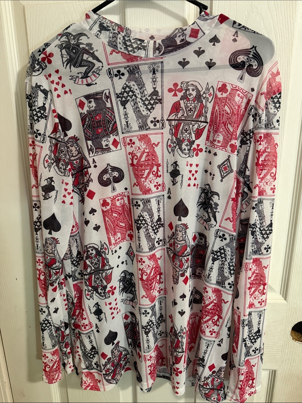Avery Long-Sleeve Mesh Card Print Top - White, Red & Black